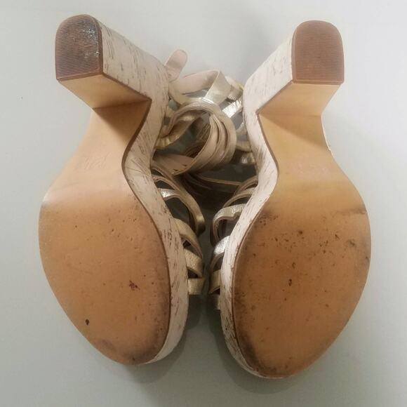 MRKT Gold Strappy Chunky Block Platform Heels 7.5 - Picture 7 of 8